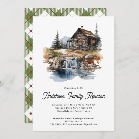 Réunion familiale Rustic Forest Cabine Invitation (Devant / Derrière)