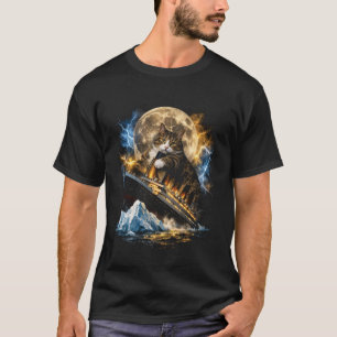Reusachtige kat die Titanic-schip ijsberg bootleg T-shirt