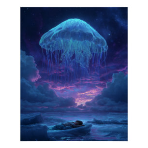 Reusachtige Lichtgevende Kwallen Boven Droomoceaan Perfect Poster