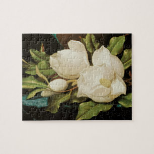 Reuzemagnolia's op een blauwe fluwelen doek door M Legpuzzel