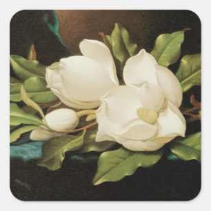 Reuzen Magnolia's op een blauwe fluwelen doek door Vierkante Sticker