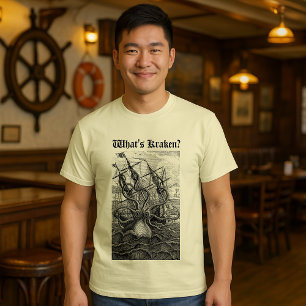 Reuzen Octopus Kraken & Schip Vintage Etching T-shirt