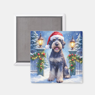 Reuzen Schnauzer Besneeuwd IJzeren Hek Kerstman Ke Magneet