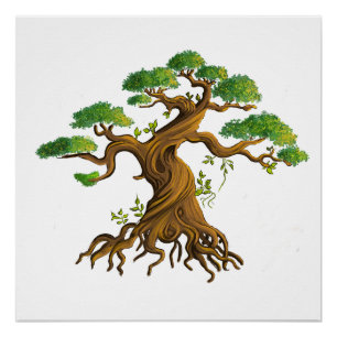 Reuzenbonsai in kleurige tekening perfect poster