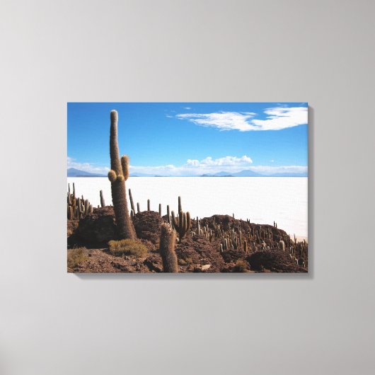 Reuzencactus op het doek Salar de Uyuni Canvas Afdruk (Voorkant)