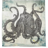 reuzeninktvis octopus op Waterverf Douchegordijn (Voorkant)