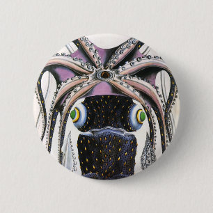 Reuzeninktvis of Octopus, Antieke Dieren uit het M Ronde Button 5,7 Cm