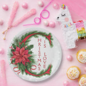 Reuzenkerstbrief C sprankelend wit rood groen Papieren Bordje (Feest)