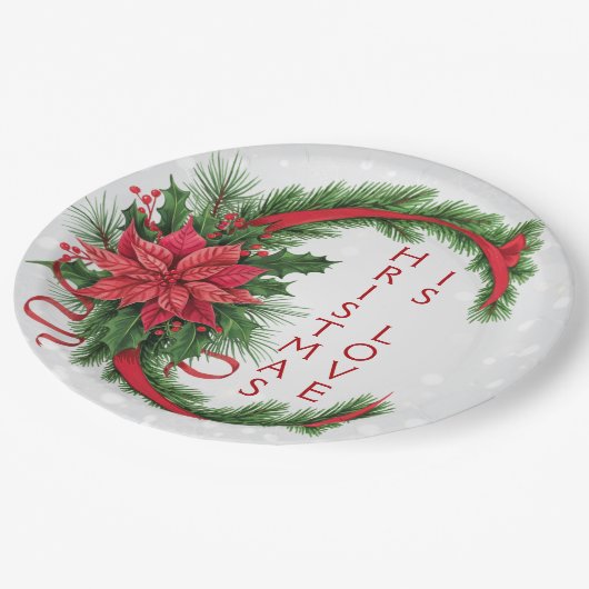 Reuzenkerstbrief C sprankelend wit rood groen Papieren Bordje (Gekanteld)