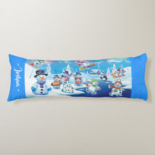 Reuzenkerstkussen winter wonderland sneeuwpoppen lichaamskussen (Voorkant)