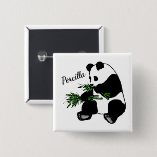 Reuzenpanda Eet Bamboe Naam Vierkante Button 5,1 Cm