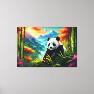 Reuzenpanda in Bamboebos op Berg Canvas Afdruk