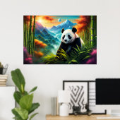 Reuzenpanda in Bamboebos op Berg Poster (Thuiskantoor)
