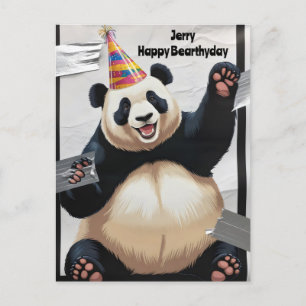 Reuzenpanda zittend in het pet van zijn verjaardag briefkaart
