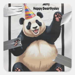 Reuzenpanda zittend in het pet van zijn verjaardag vierkante sticker