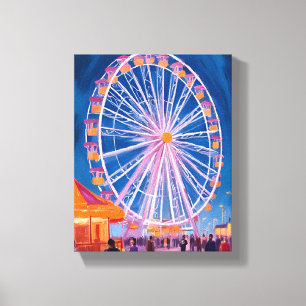 Reuzenrad   Waterverfschilderij van kermis op de b Canvas Afdruk
