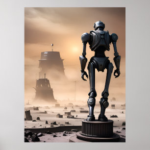 Reuzenrobotbeeld in Isolated Wasteland AI Poster
