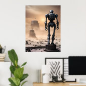 Reuzenrobotbeeld in Isolated Wasteland AI Poster (Thuiskantoor)