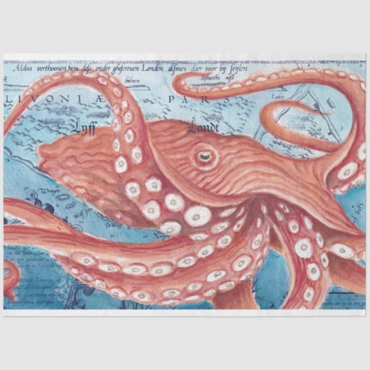 Reuzenrode Stille Oceaan Octopus Kaart Kunst Tissuepapier (Voorkant)