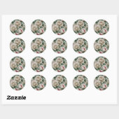 Reuzenroze en witte rozen ronde sticker (Vel)