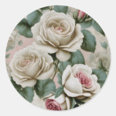 Reuzenroze en witte rozen ronde sticker (Voorkant)