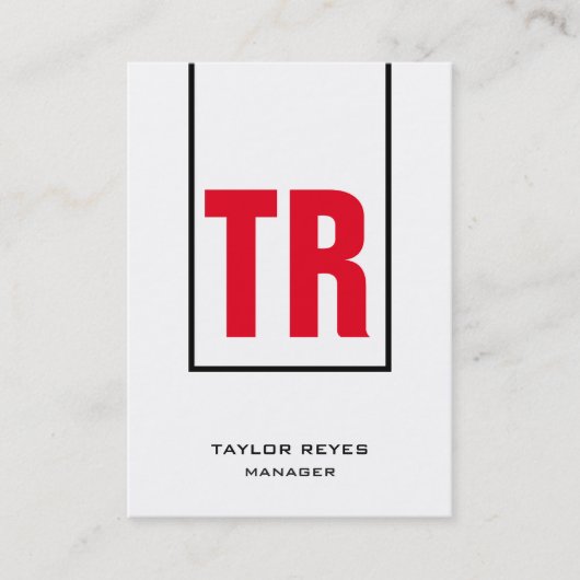 Reuzenwitte, rode, verticale monogram visitekaartje (Voorkant)