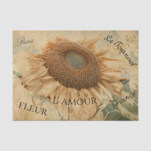 Reuzenzonnebloemen Geel Vintage Decoupage Schrift Tissuepapier