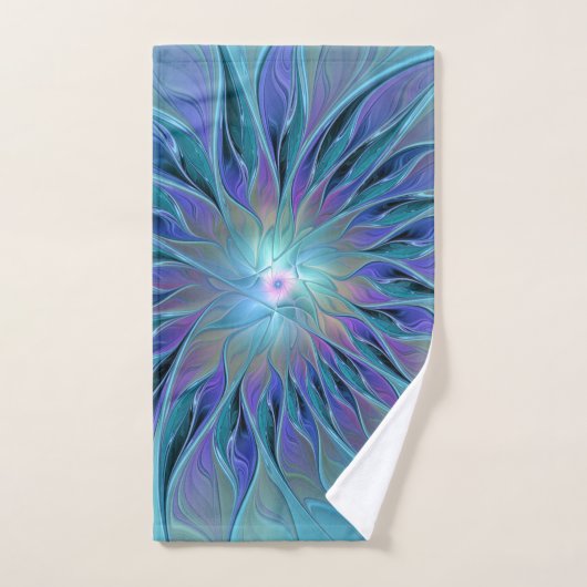 Rêve de fleur abstraite fractale violet bleu (Serviette à main)