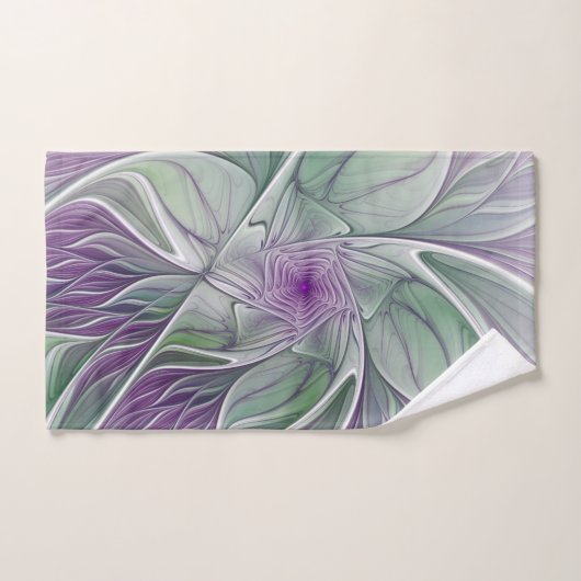 Rêve de fleurs, Abstrait violet vert Fractal Art (Serviette à main)