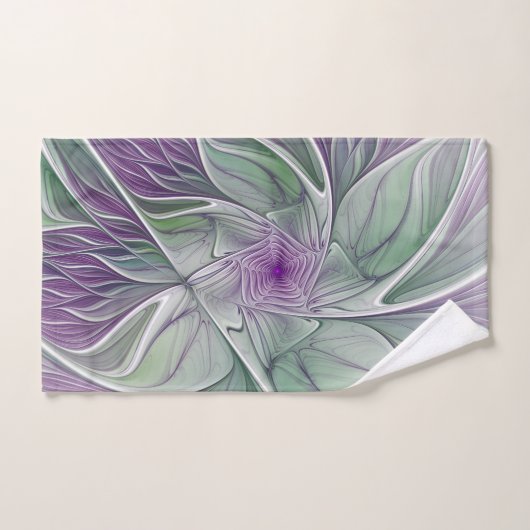 Rêve de fleurs, Abstrait violet vert Fractal Art (Serviette à main)