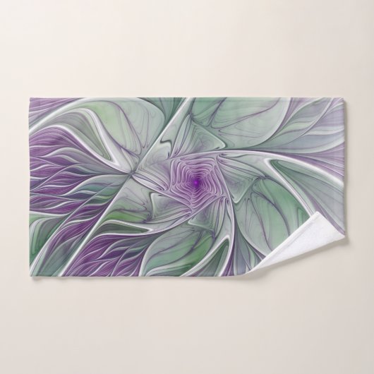 Rêve de fleurs, Abstrait violet vert Fractal Art (Serviette à main)