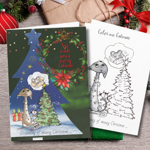 Rêve d'un Noël tout mignon Carte à colorier Chat