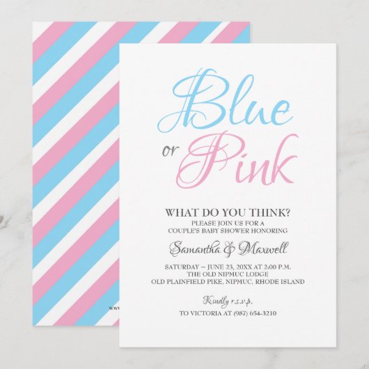 Révéler le genre Invitation bleu ou rose (Devant / Derrière)