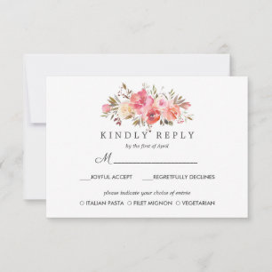 Rêver rose Floral Wedding RSVP MEAL option
