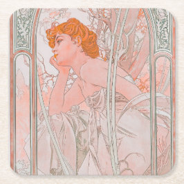 Reverie du Soir (1899) van Alphonse Mucha Vierkante Kartonnen Onderzetter