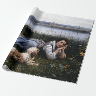 Reverie (Meisje dat met haar hond op de gras ligt) Cadeaupapier