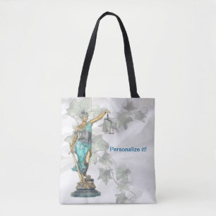 Reversibele Lady Justice en 3D Veritas op Blue Tote Bag