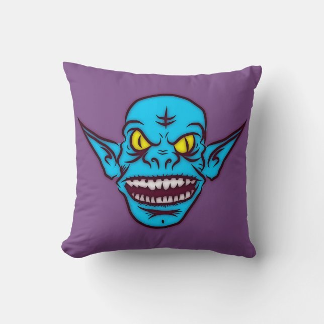 REVERSIBLE DESIGIGN blue zombie troll demon kussen (Voorkant)