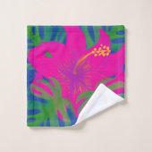 Rêves de forêt tropicale Hibiscus Vert Bleu Rose C (Gant de toilette)