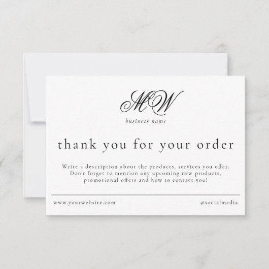 Review Order Packaging Insert Script Monogram Bedankkaart (Voorkant)
