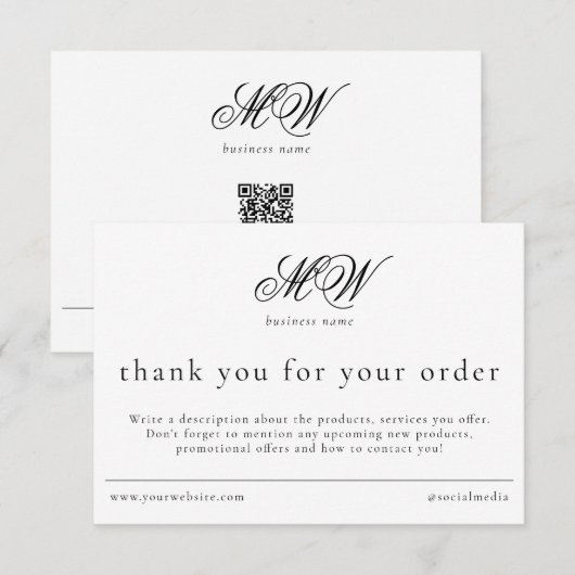 Review Order Packaging Insert Script Monogram Bedankkaart (Voorkant / Achterkant)