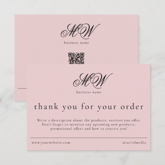 Review Order Packaging Insert Script Monogram Pink Bedankkaart (Voorkant / Achterkant)