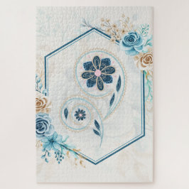 "Revitalising Life" Blauwe Blauwgroen Bloemenkunst Legpuzzel