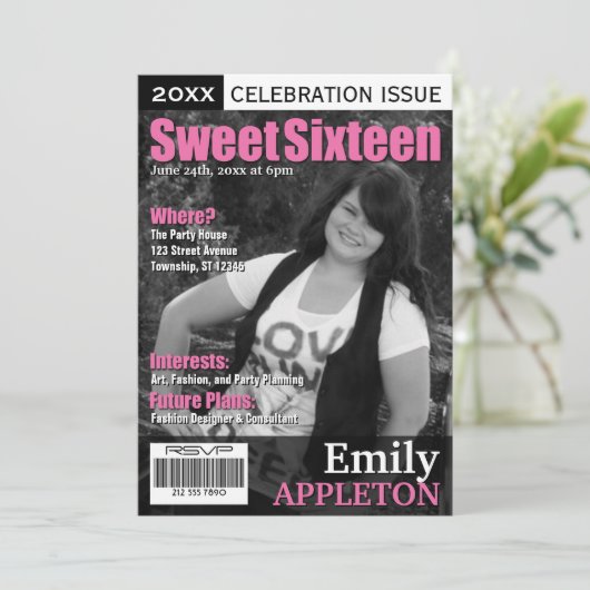 Revue Couverture Fuchsia Sweet sixteen Invitations (Debout devant)