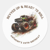 “Revved Up & Ready to Roll” Aangepaste Monstertruc Ronde Sticker (Voorkant)
