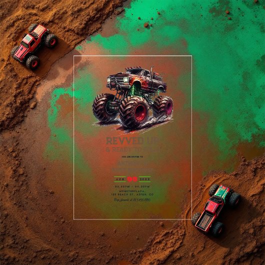 Revved Up & Ready to Roll! Monster Truck Verjaarda Acryl Uitnodigingen