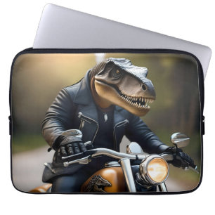 **"Revved Up Rex: T-Rex in leer op een motor Laptop Sleeve