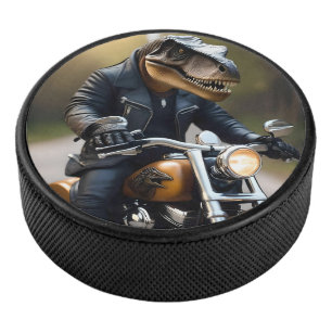 Revved Up Rex: T-Rex in leer op een motorfiets, Hockey Puck