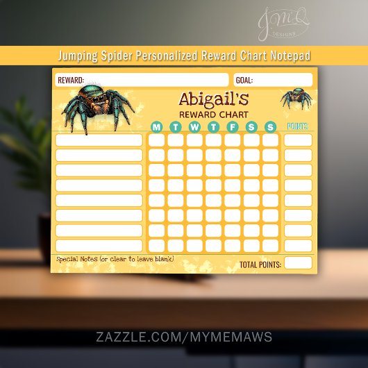 Reward Chart Jumping Spider Personalized Chores Notitieblok