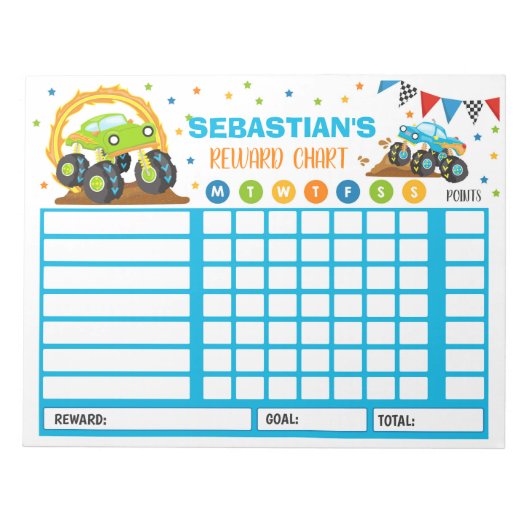 Reward Chart Monster Truck Personalized Chores Notitieblok (Voorkant)